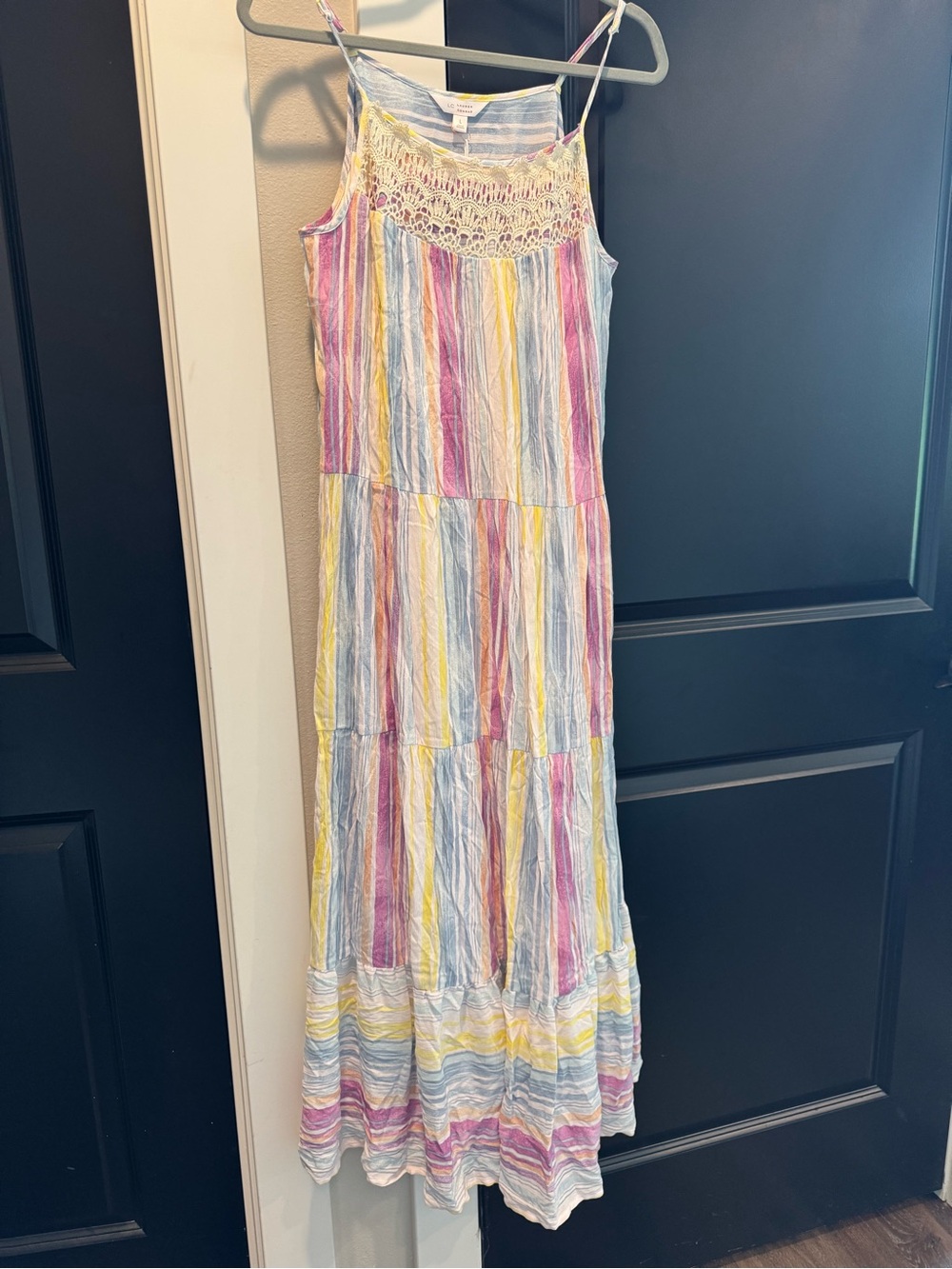 Lauren Conrad Pastel Striped Crochet Maxi Dress Size Large New with Tags
